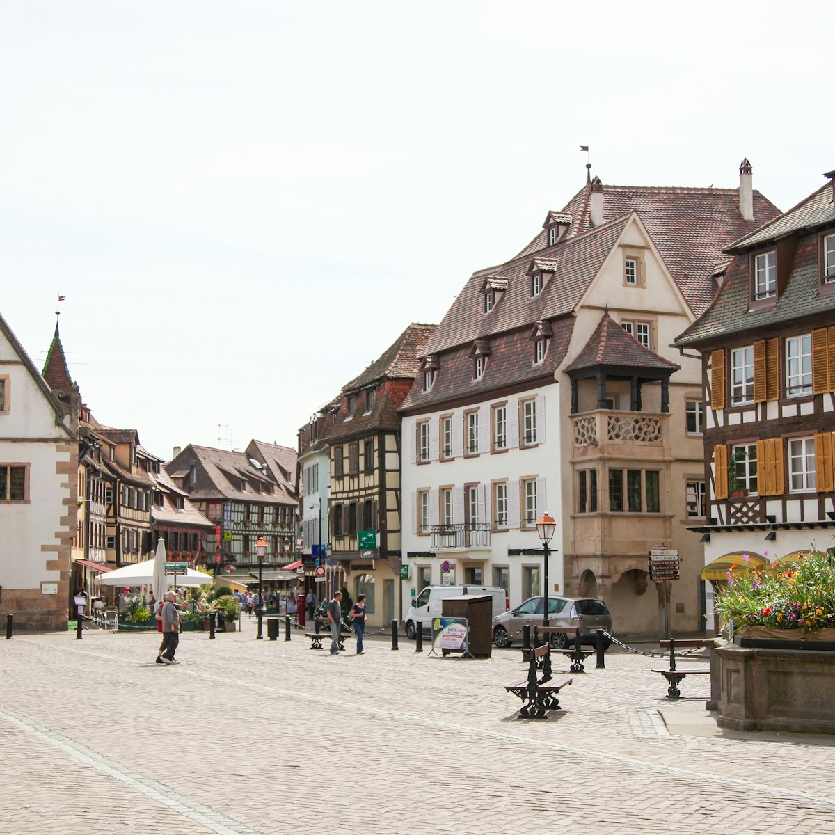 The Market square in the old center of Obernai, France.