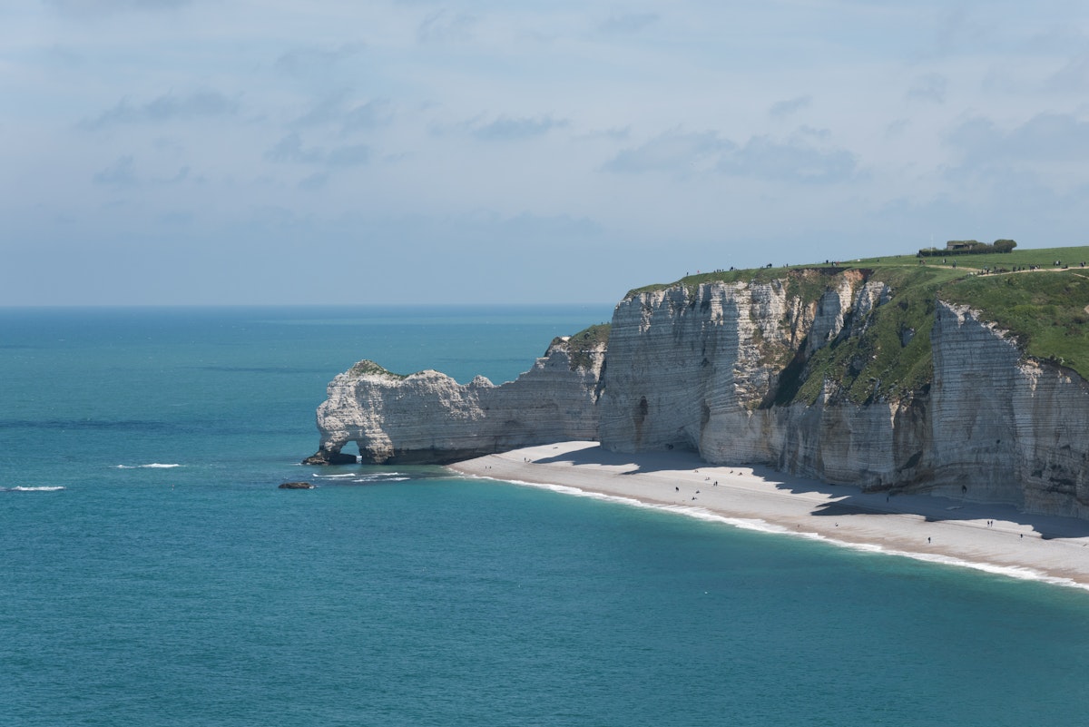 Famous Falaise d'Amont cliff of Etretat, Normandy, France.