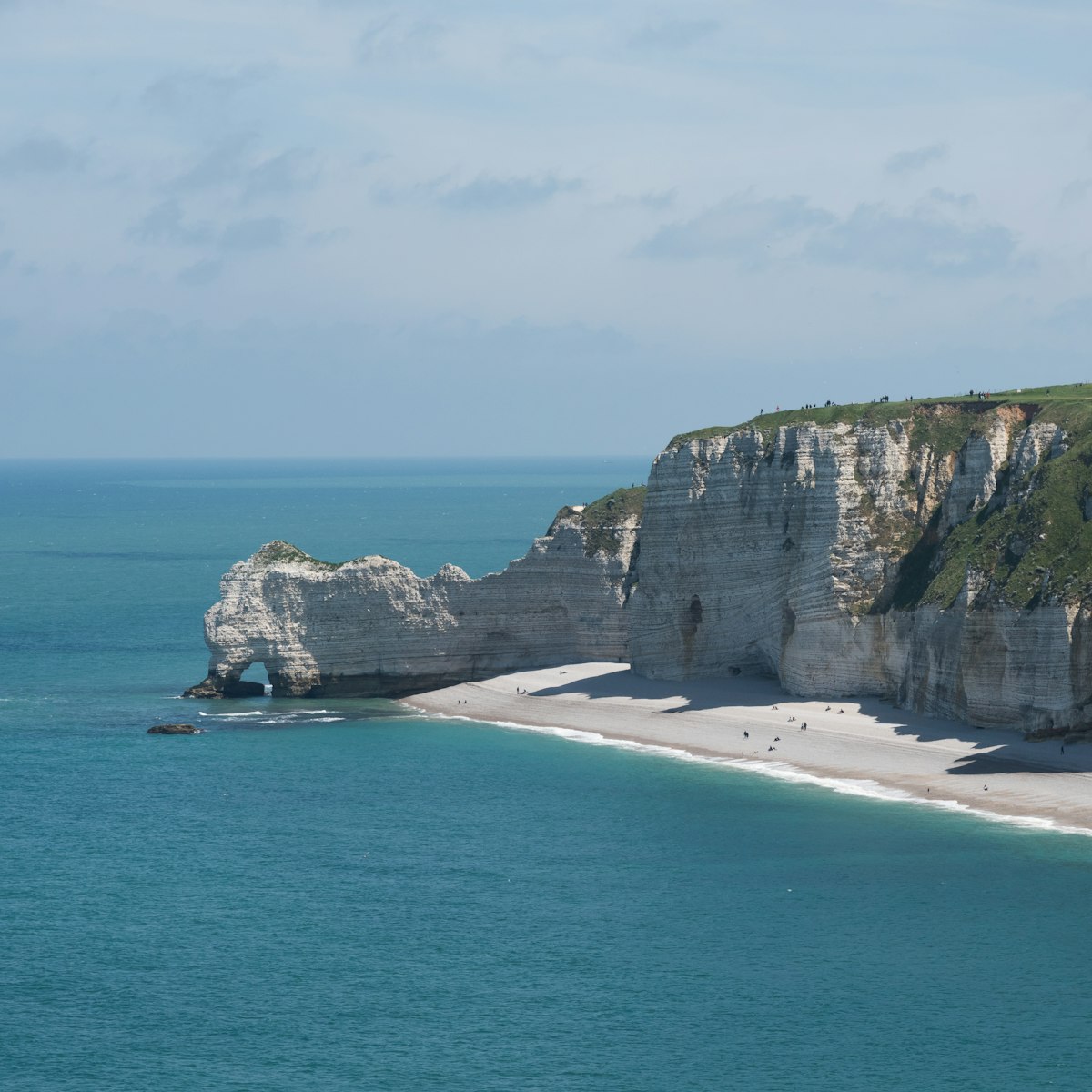 Famous Falaise d'Amont cliff of Etretat, Normandy, France.