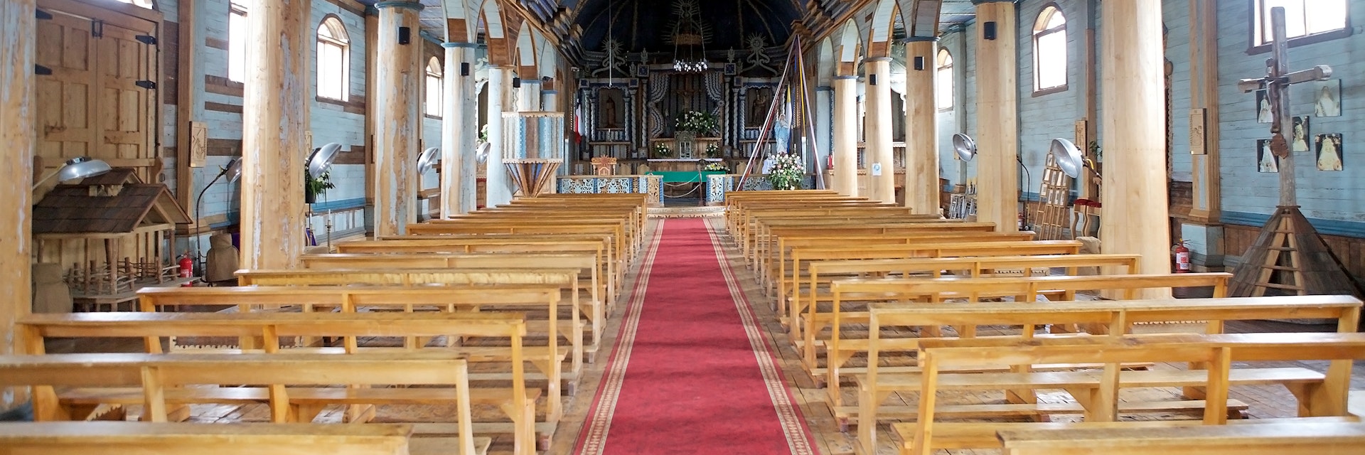 Inside the Church of Santa Maria de Loreto at Achao.