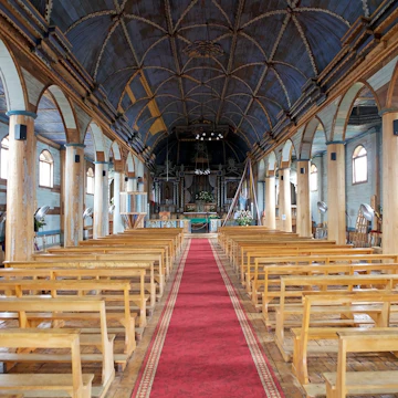 Inside the Church of Santa Maria de Loreto at Achao.