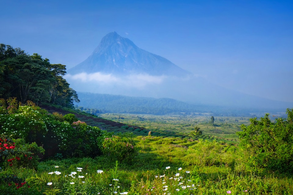 View of a volcano in the Virunga National Park in the Democratic Republic of Congo.