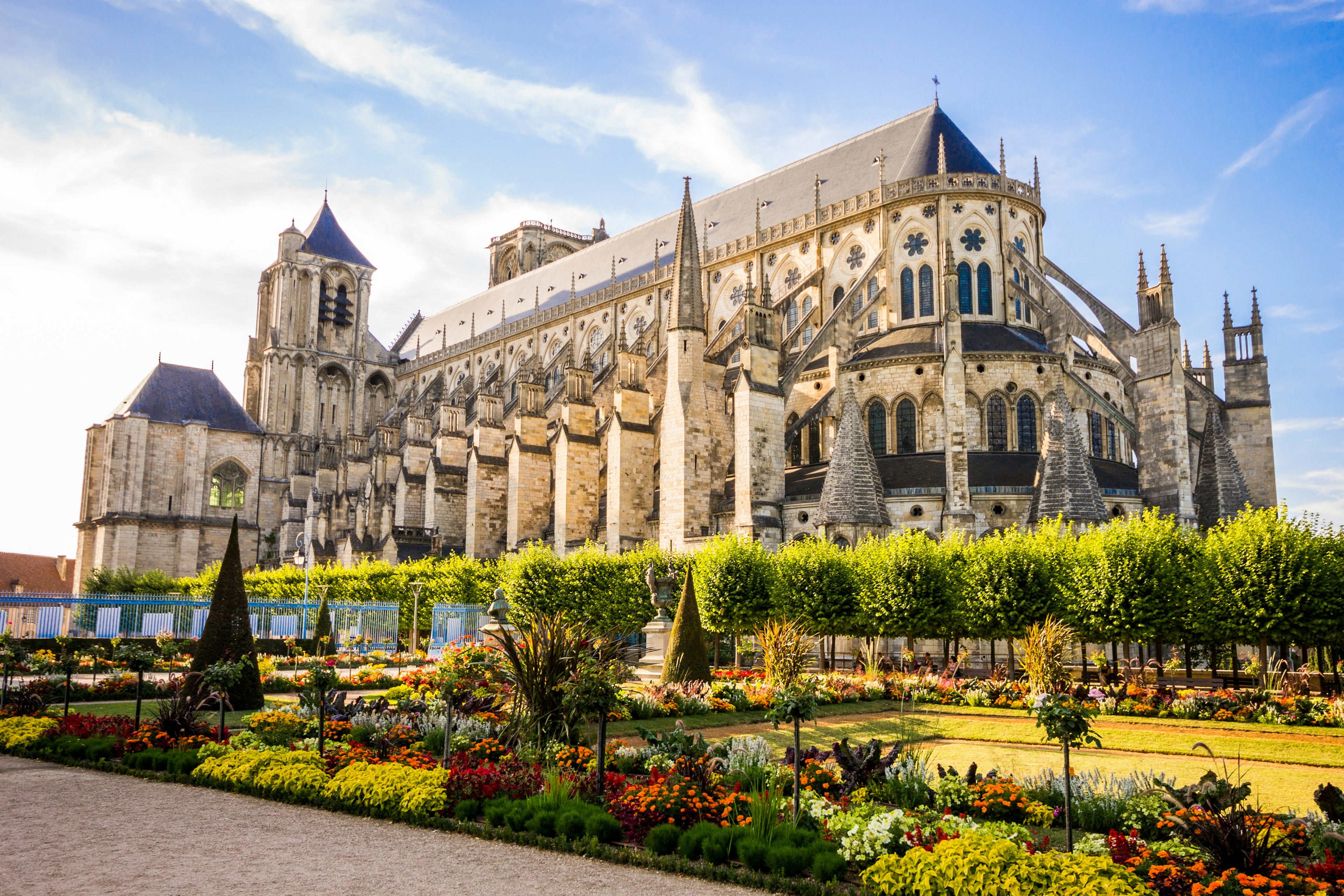 Cathedral in Bourges with beautiful surrounding gardens