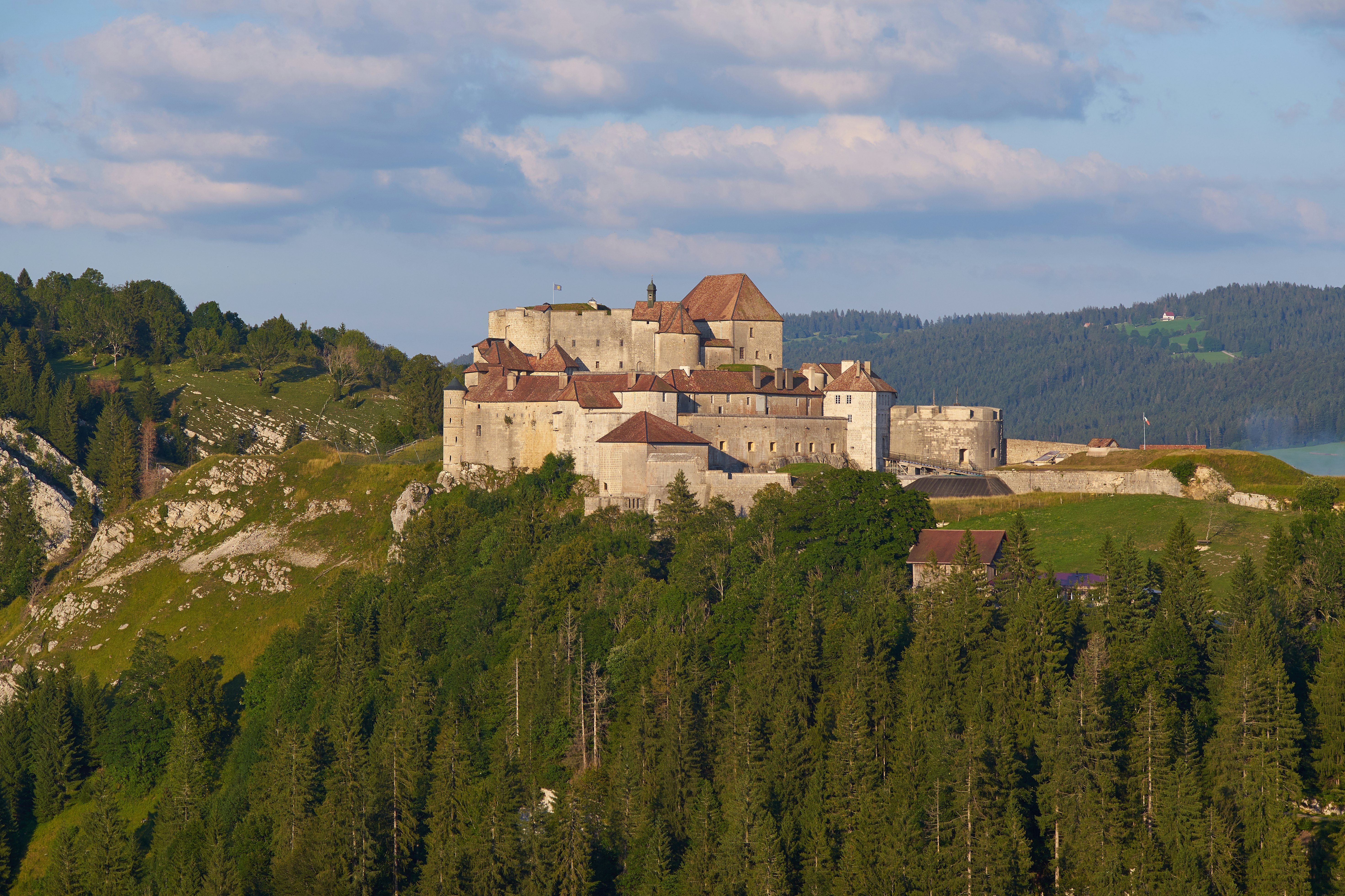 Chateau de Joux at sunset.