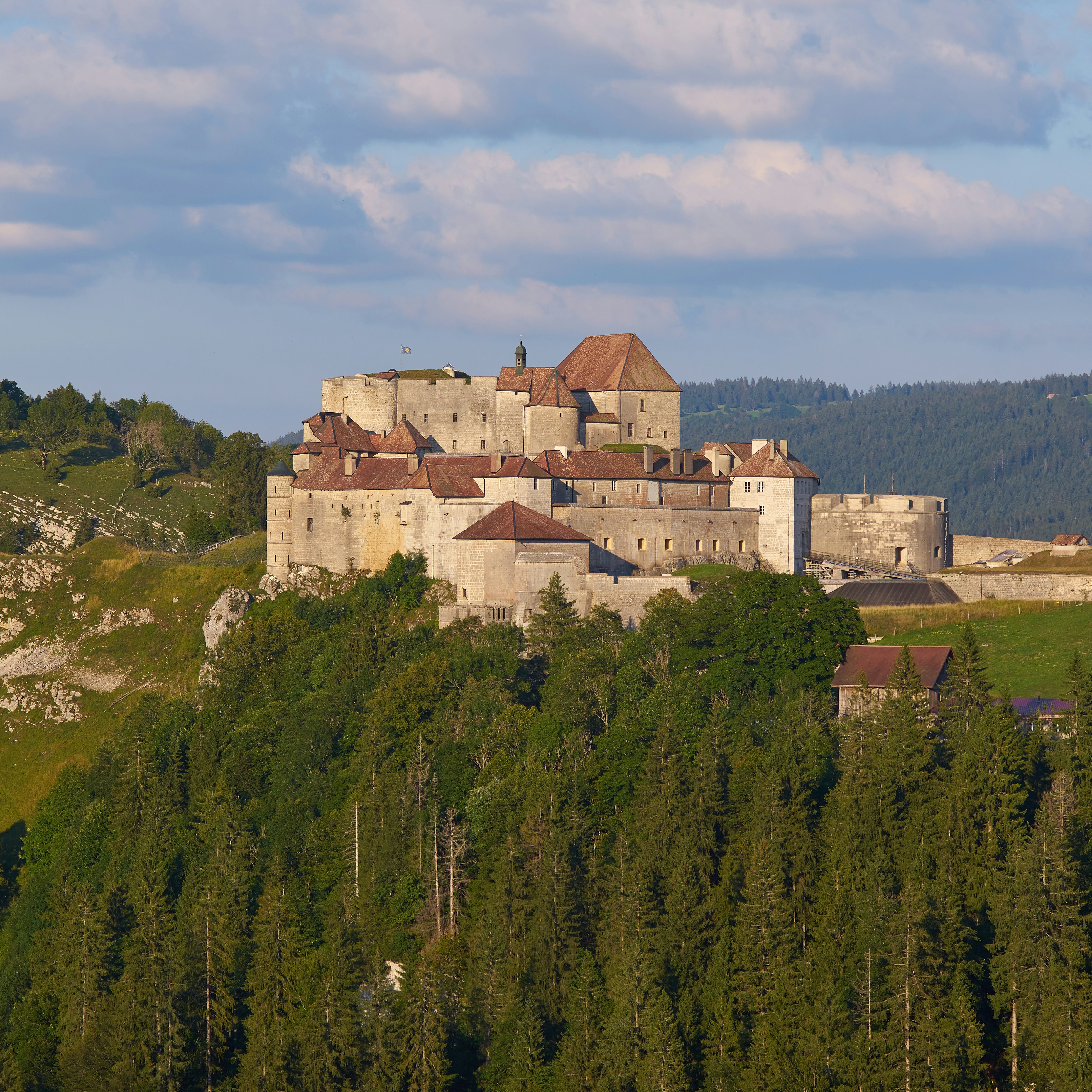 Chateau de Joux at sunset.