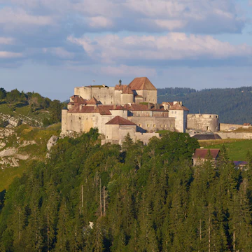 Chateau de Joux at sunset.