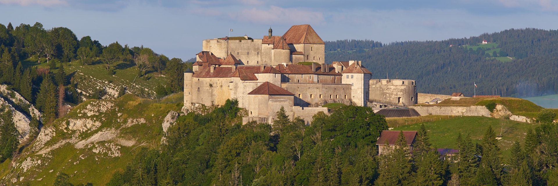 Chateau de Joux at sunset.