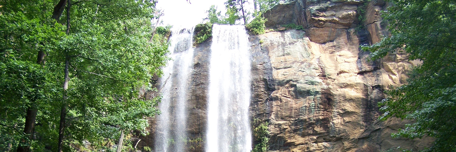 Toccoa Falls, a waterfall with a vertical drop of 186 feet, in Stephens County, Georgia.