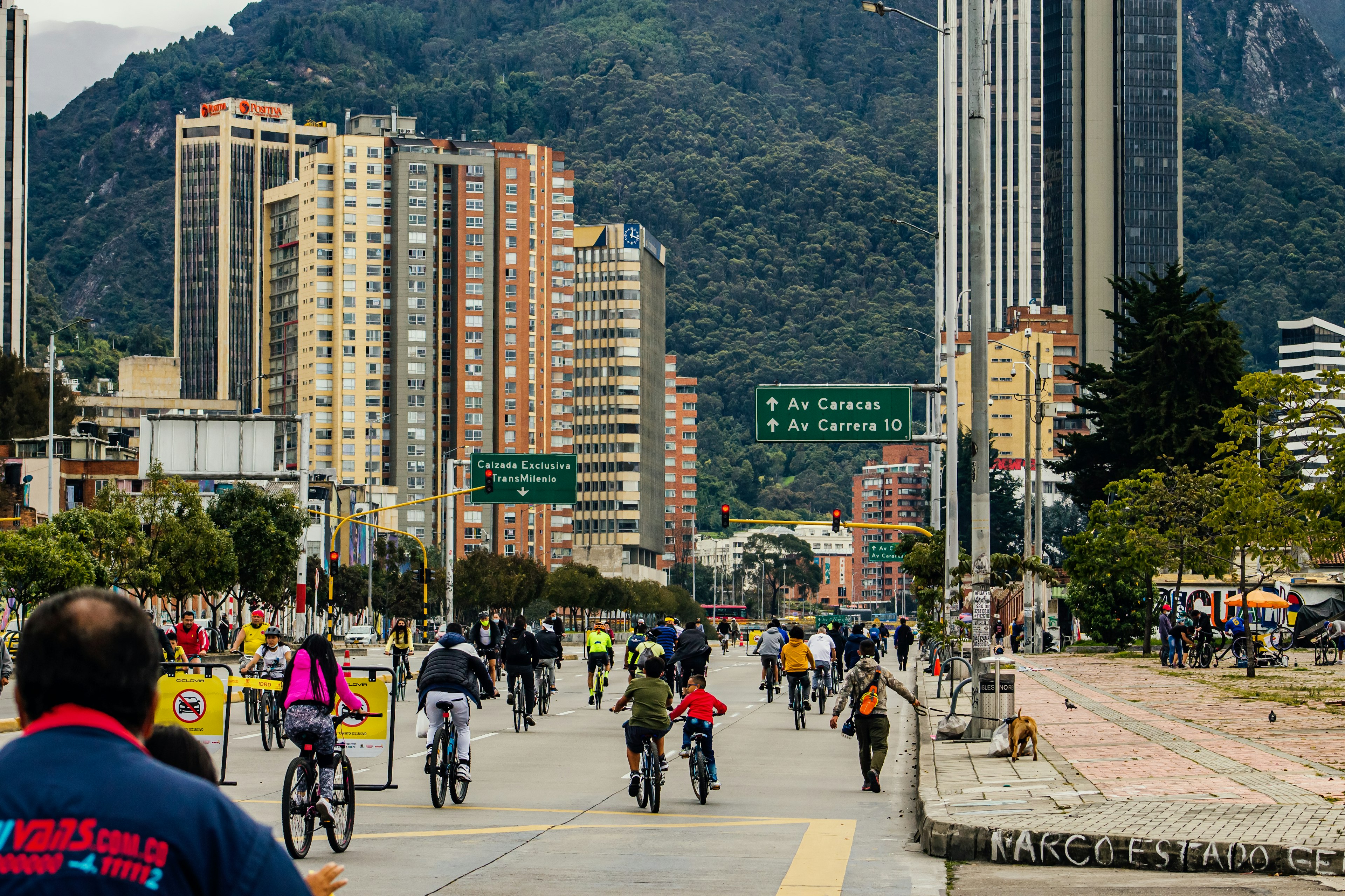 Cyclists and pedestrians fill the streets in Bogota for the Sunday ciclovia