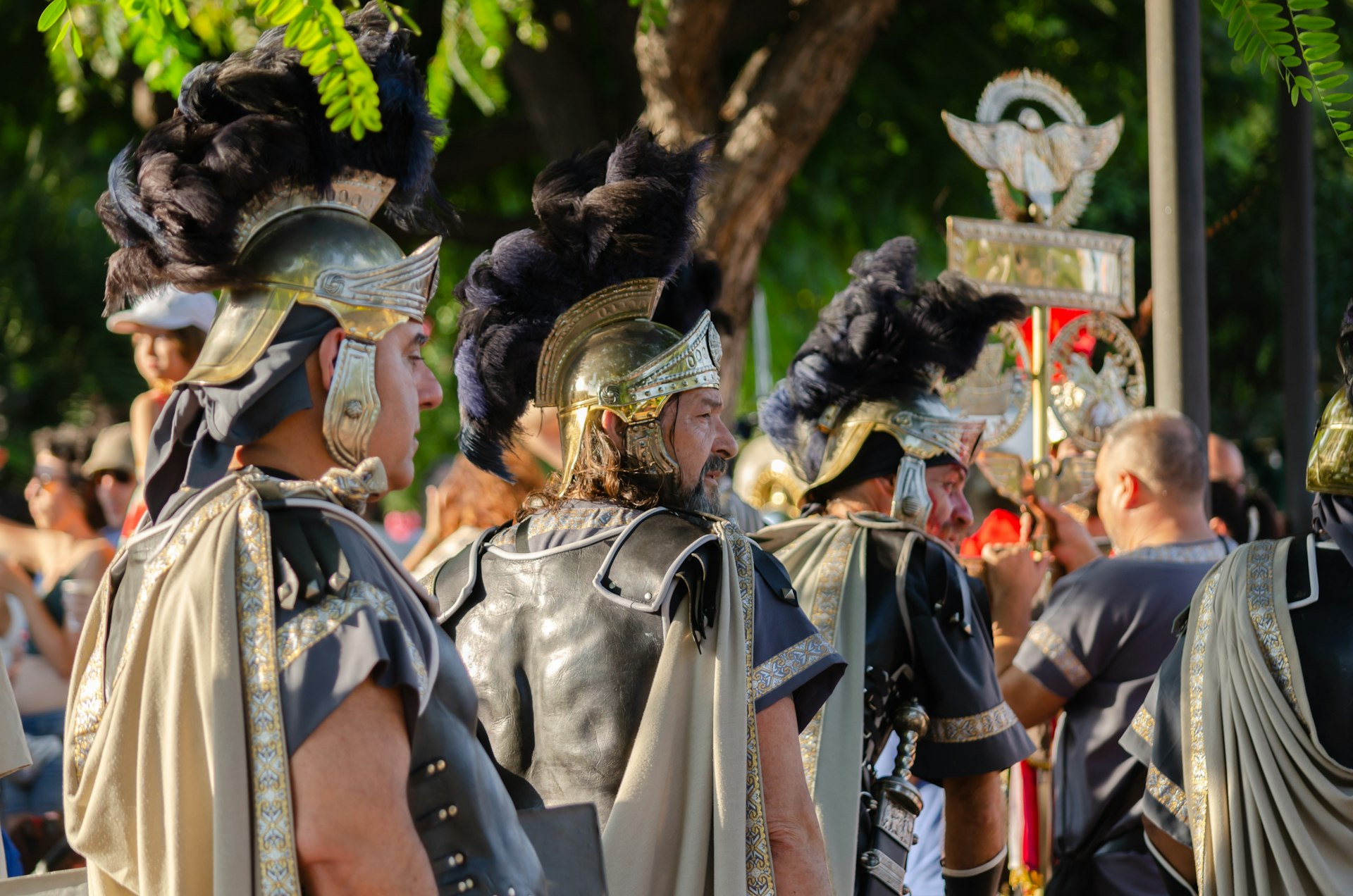Reenactors in costume at the Fiestas de Carthagineses y Romanos, Cartagena, Murcia, Spain