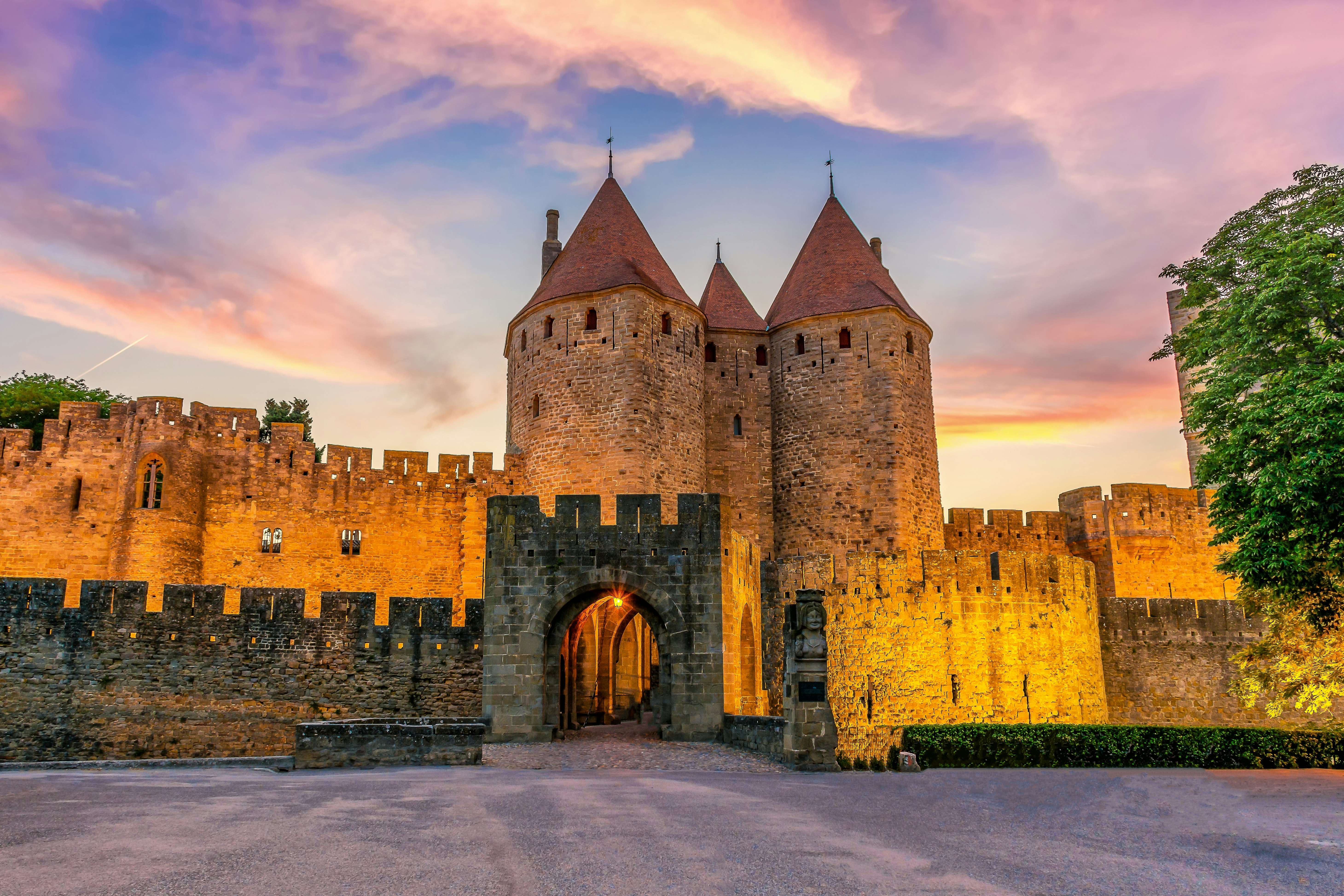 Night view of Carcassone medieval city in France.