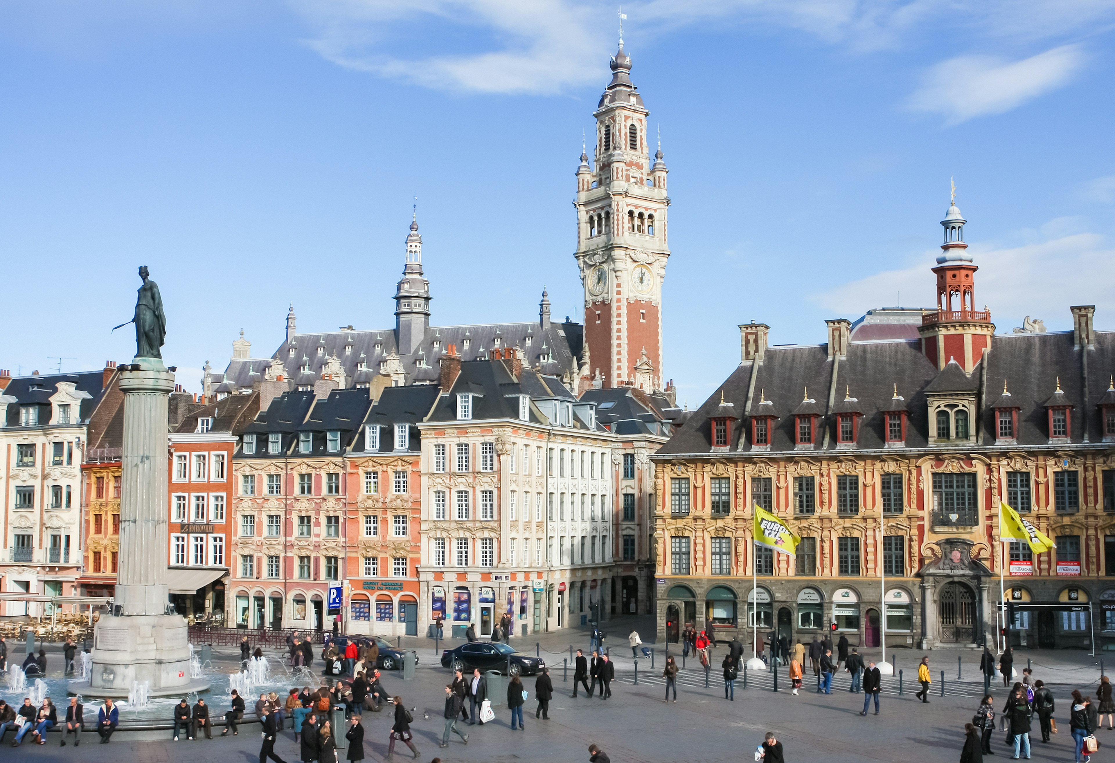 Chambre of Commerce and Statue and Column of Deesse (1845) at the Place Général de Gaulle, Lille, France