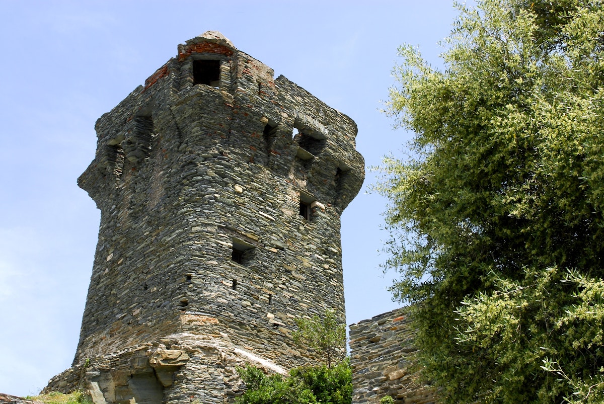 Tower in Nonza, Corsica, France.