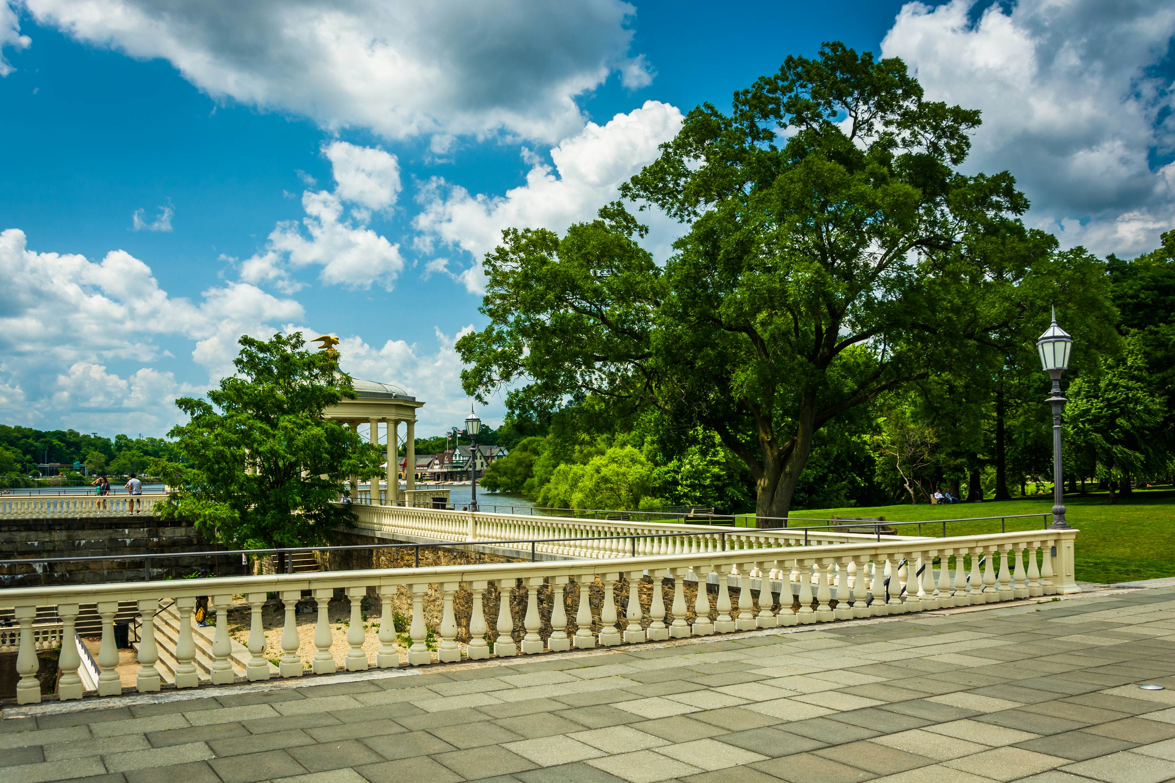 Trees and walkways at Fairmount Park in Philadelphia, Pennsylvania.