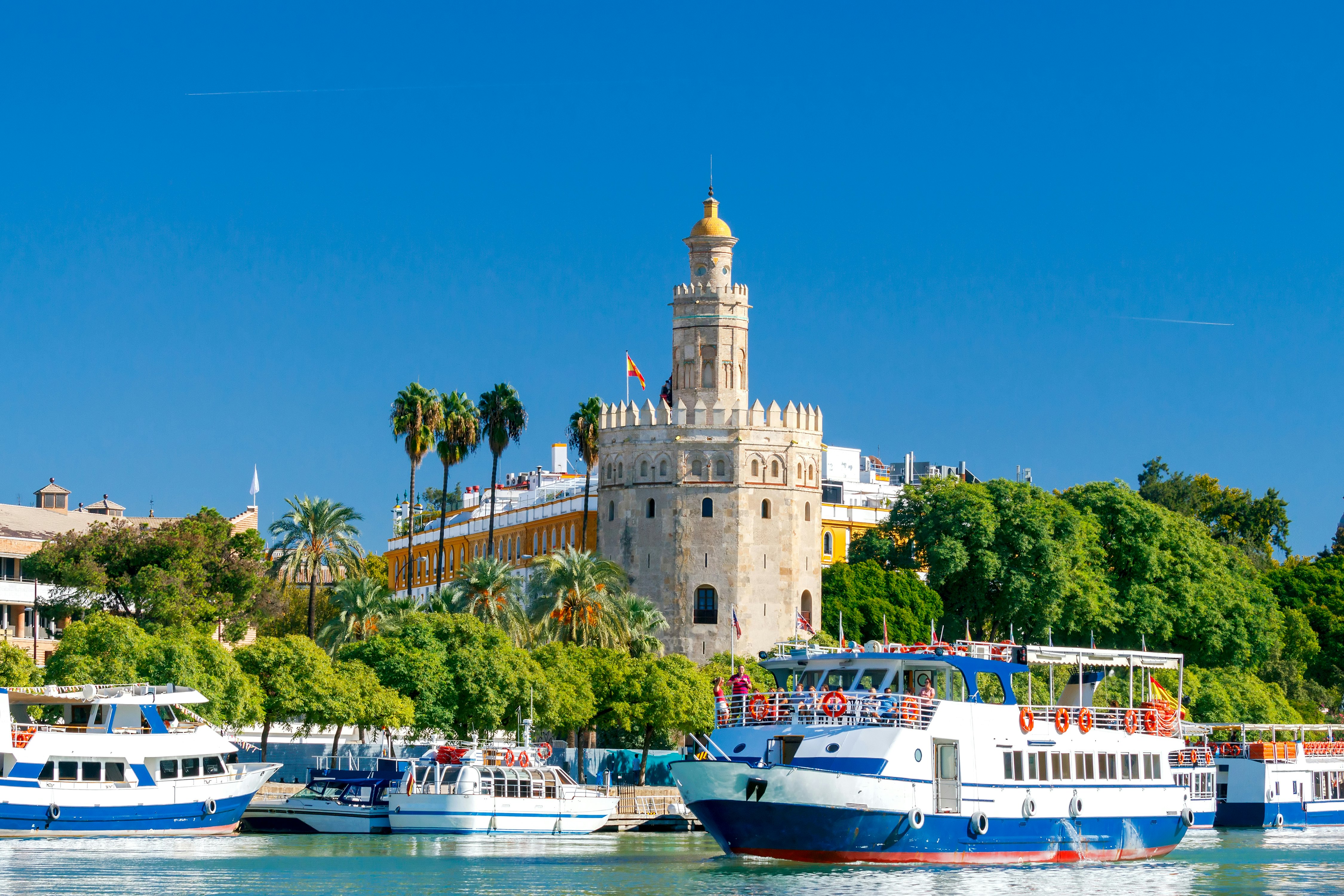 Golden Tower Torre del Oro on the banks of the Guadalquivir River. Sevilla. Andalusia. Spain.
