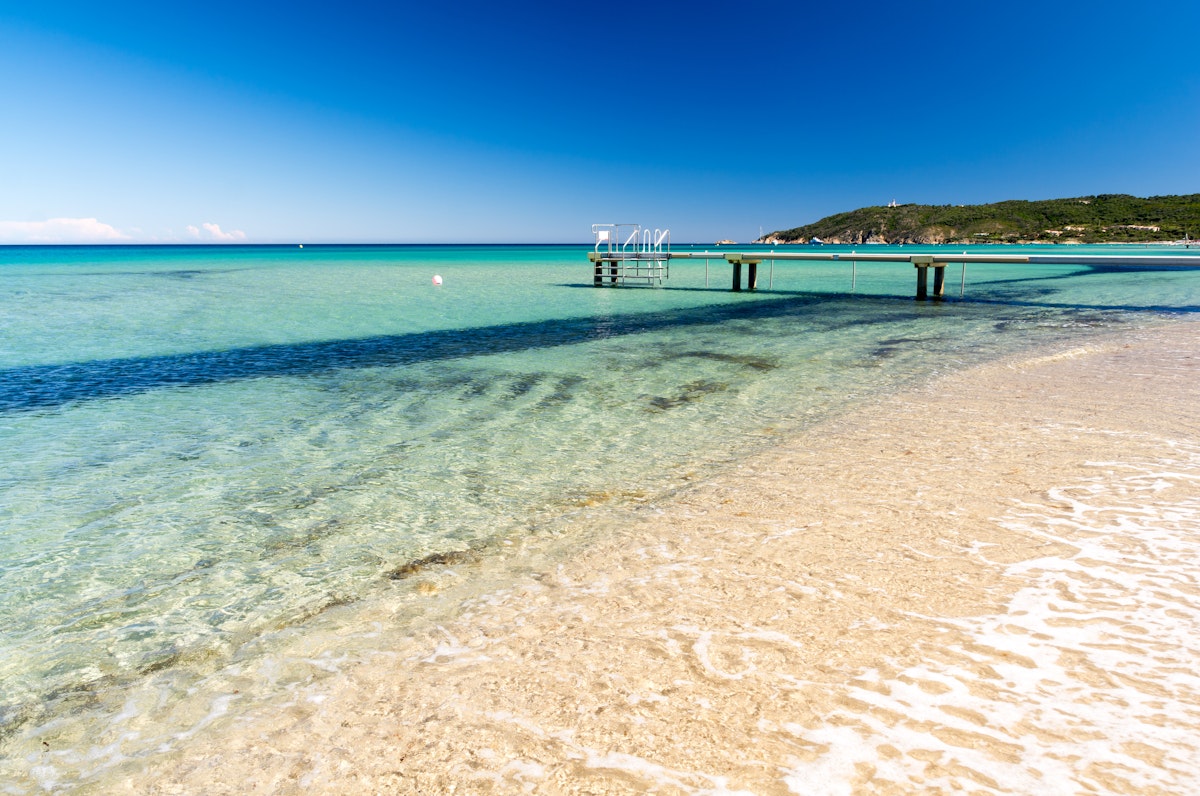 Crystal clear water on Pampelonne beach near Saint Tropez in south France.