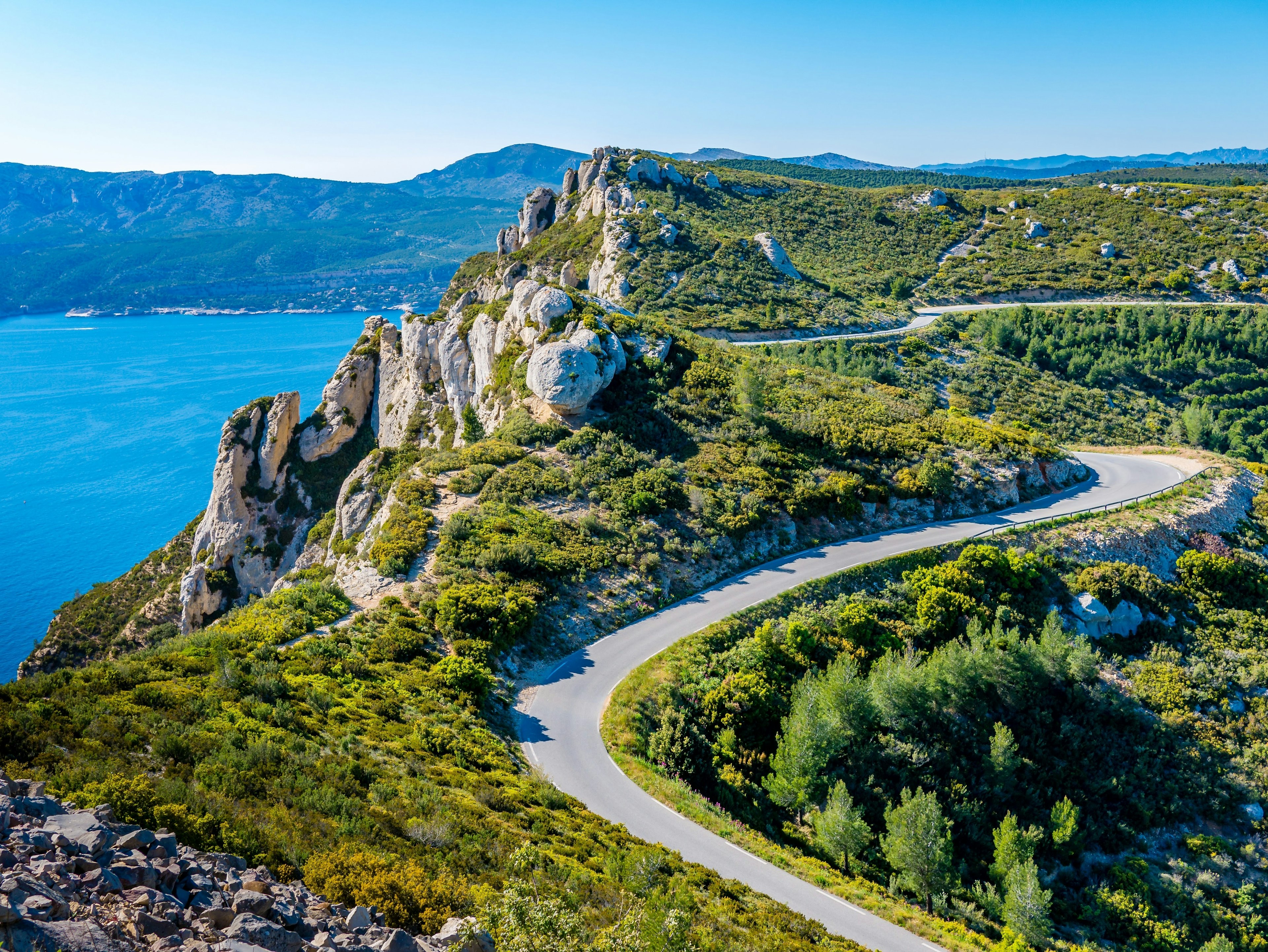 Overhead view of Route des crêtes, Cassis in France