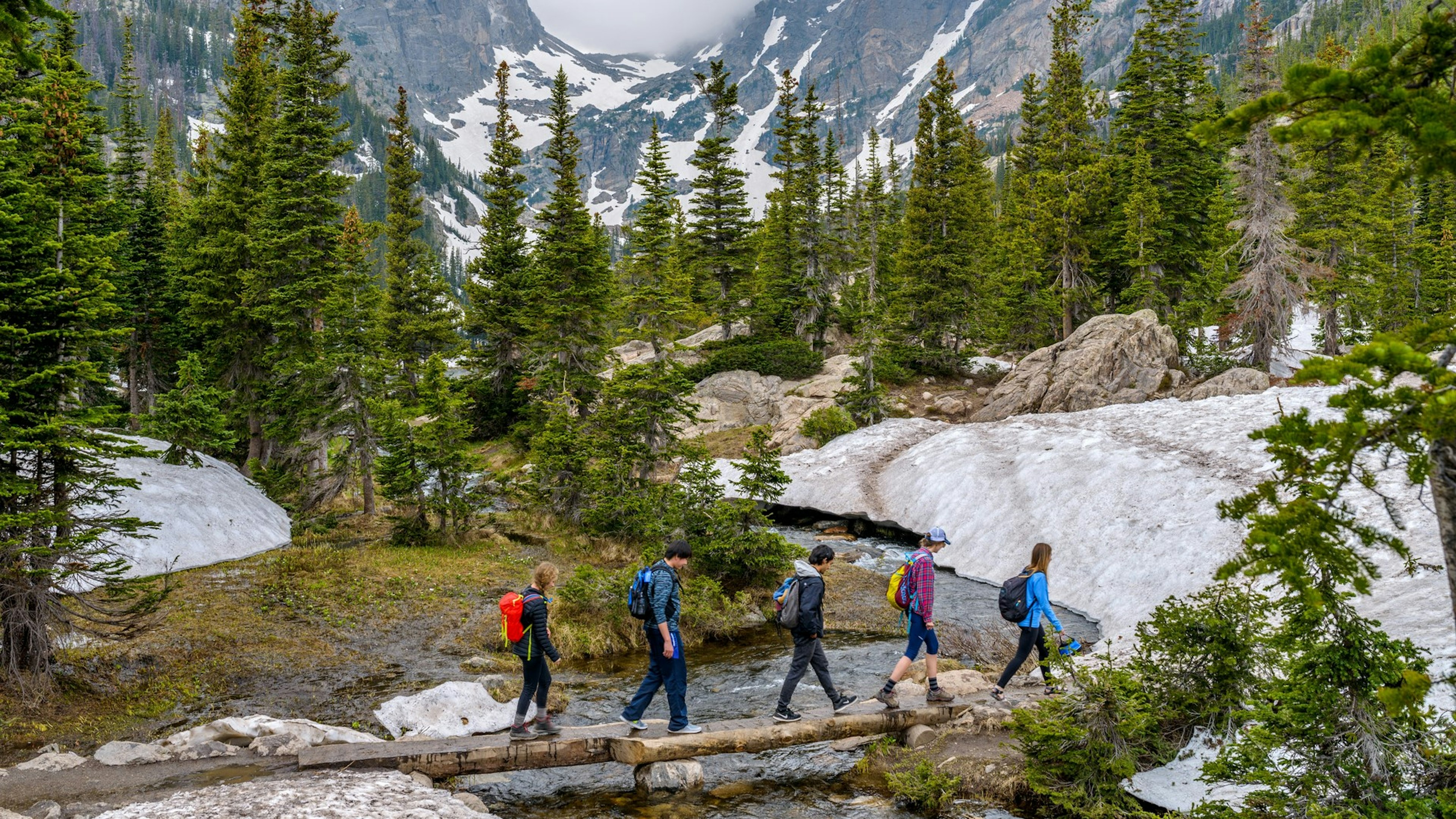 People out hiking on Emerald Lake Trail in Estes Park