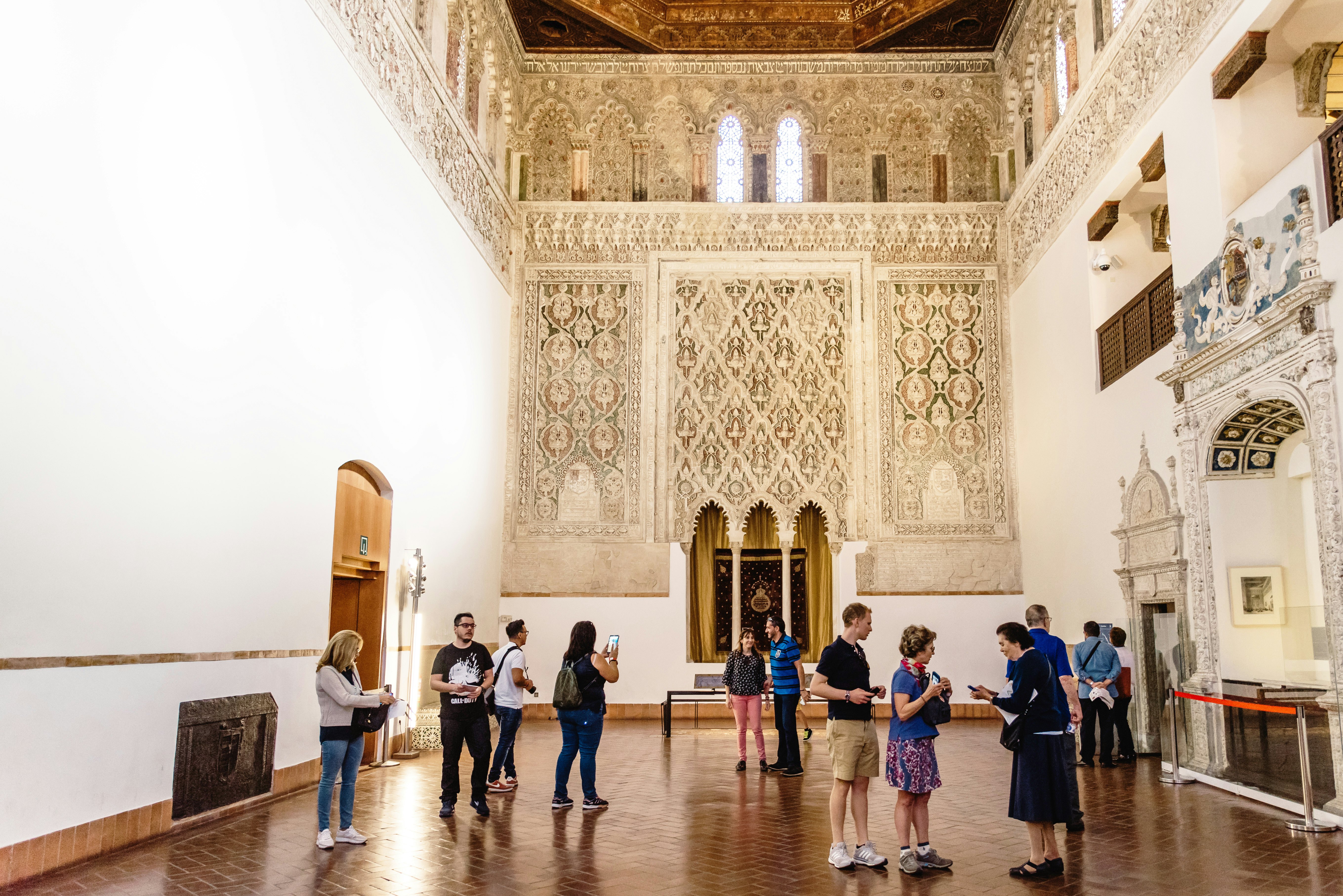 Toledo, Spain. Indoor view of Synagogue of Transito. It is a historic building famous for its rich stucco decoration.