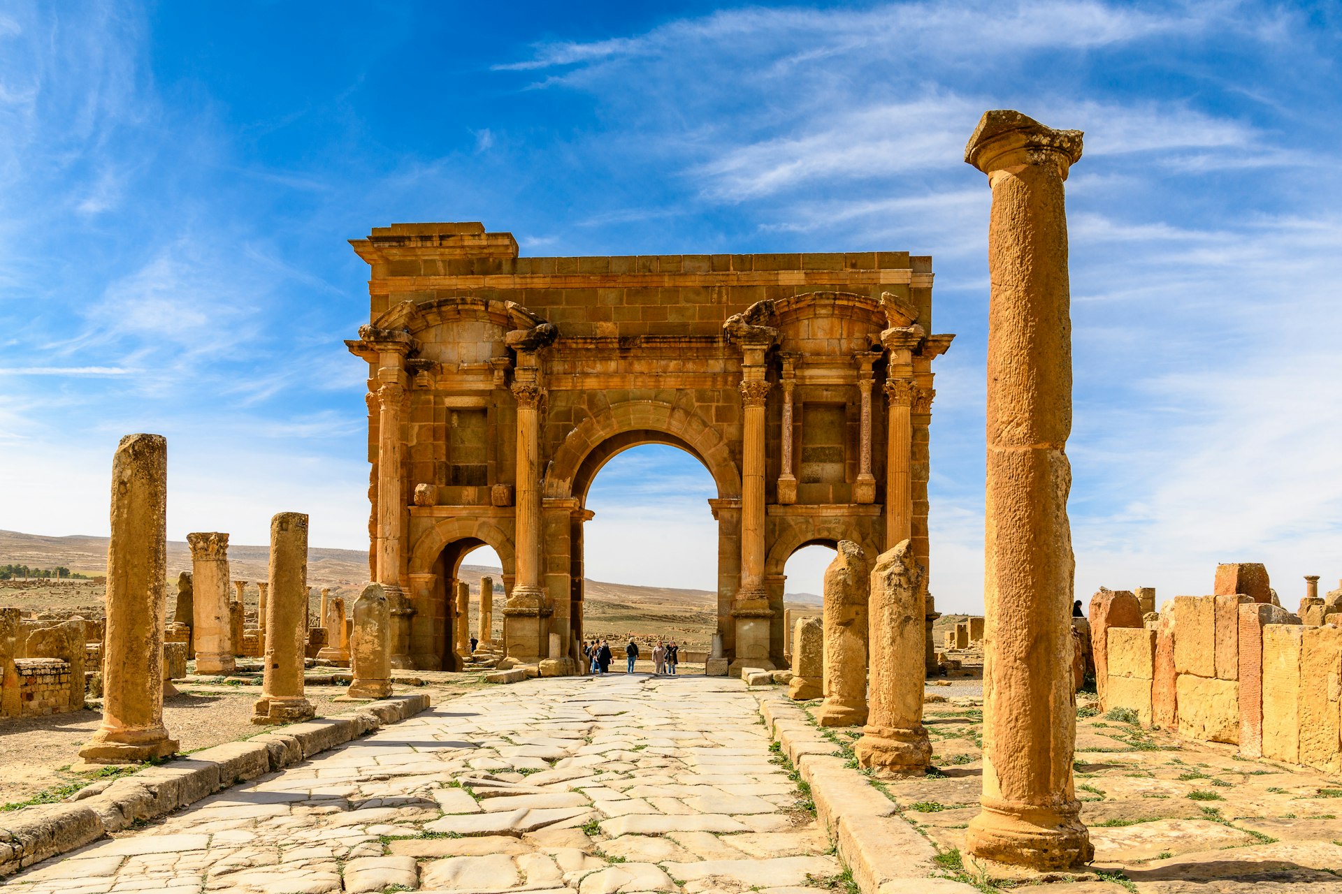 Trajan's Arch of Timgad, a Roman-Berber city in the Aures Mountains of Algeria. UNESCO World Heritage Site