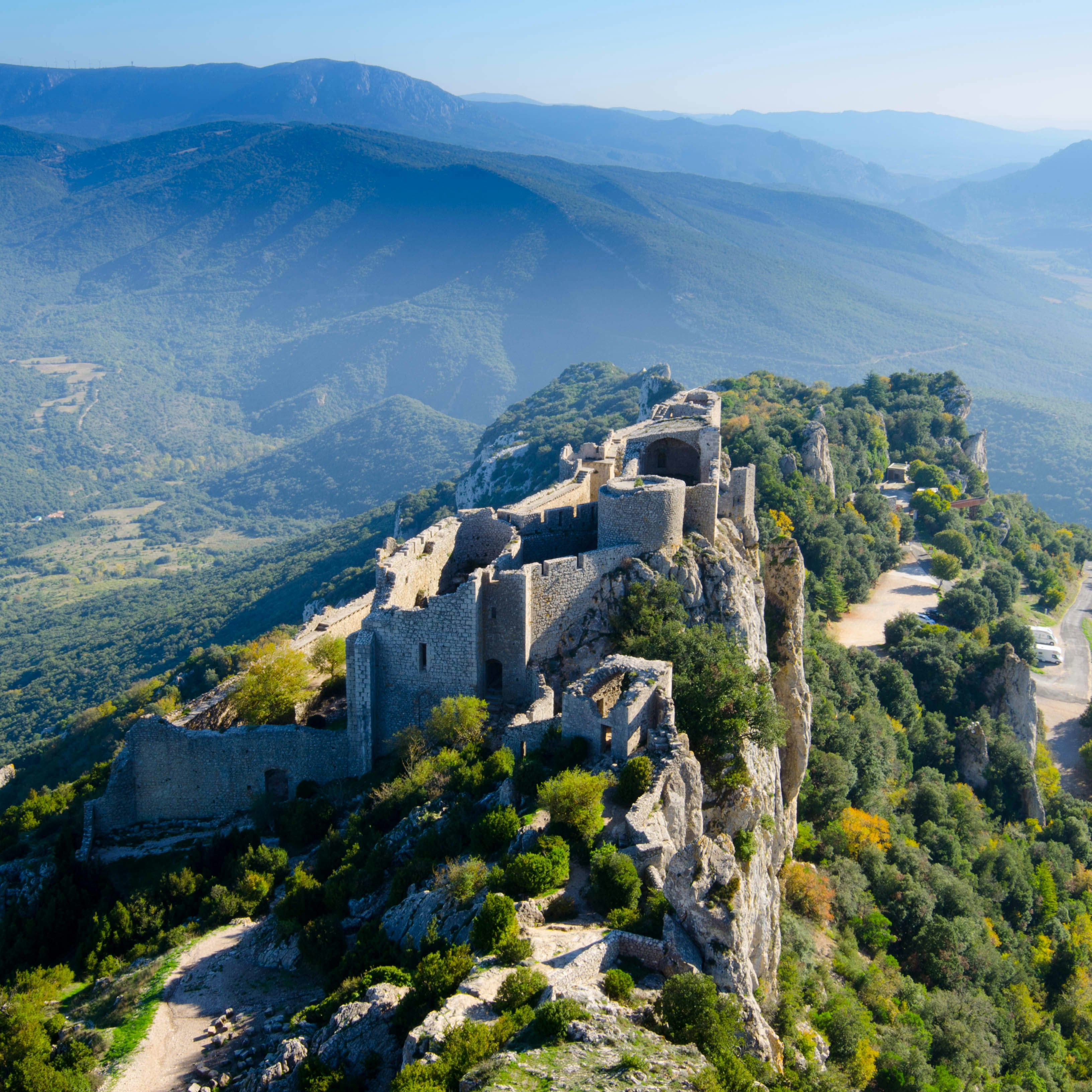 Aerial view of Château de Peyrepertuse.