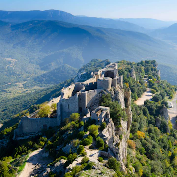 Aerial view of Château de Peyrepertuse.