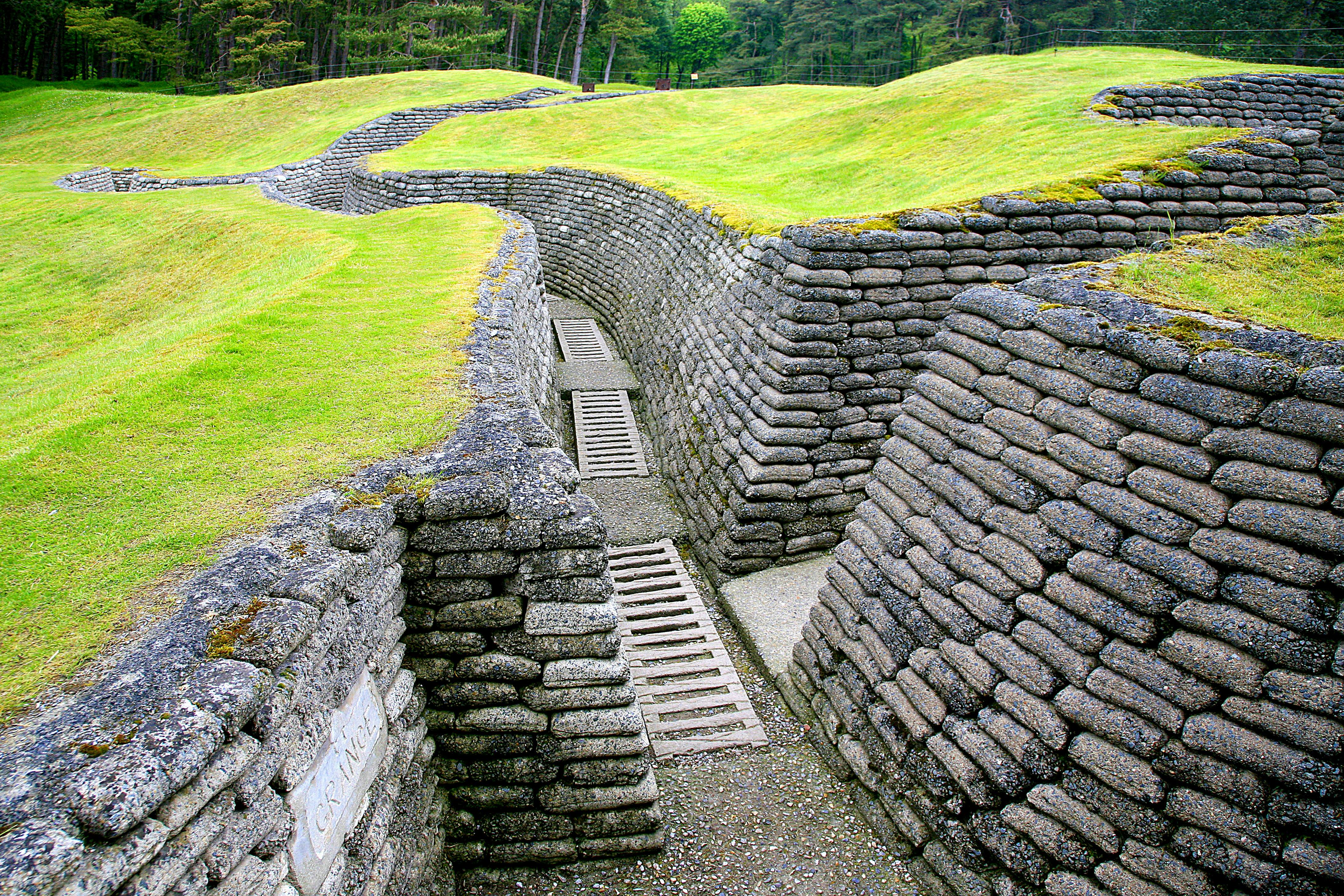 Military trenches made from concrete at the Canadian National Vimy Memorial in France.