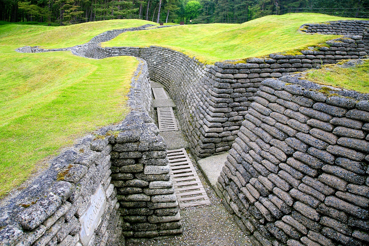 Military trenches made from concrete at the Canadian National Vimy Memorial in France.