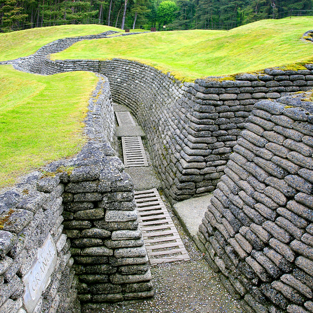 Military trenches made from concrete at the Canadian National Vimy Memorial in France.
