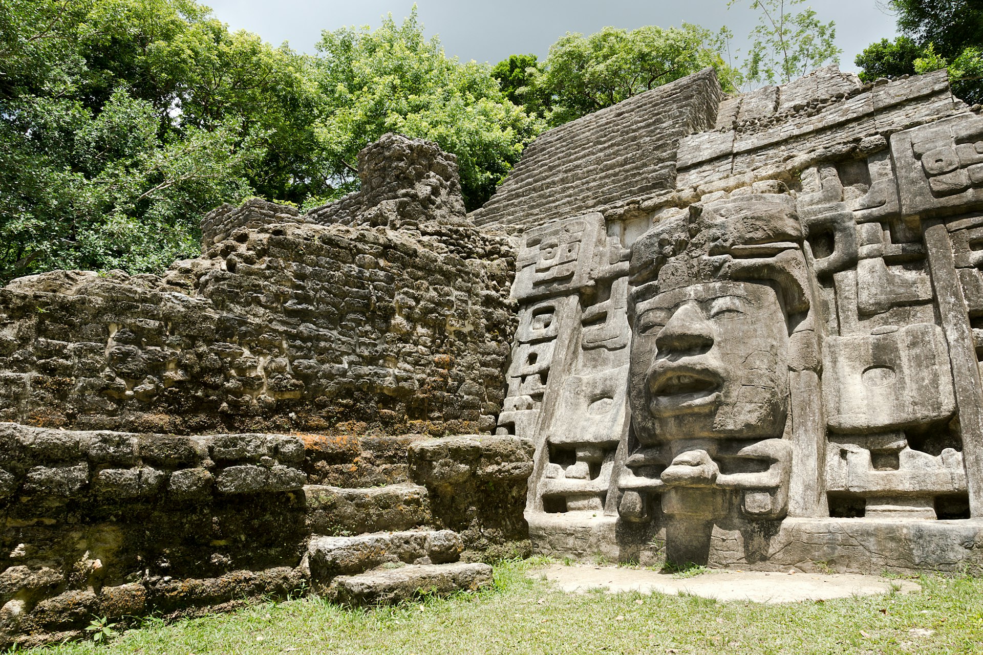 Ancient Maya Mask Temple located in the jungle of Belize.