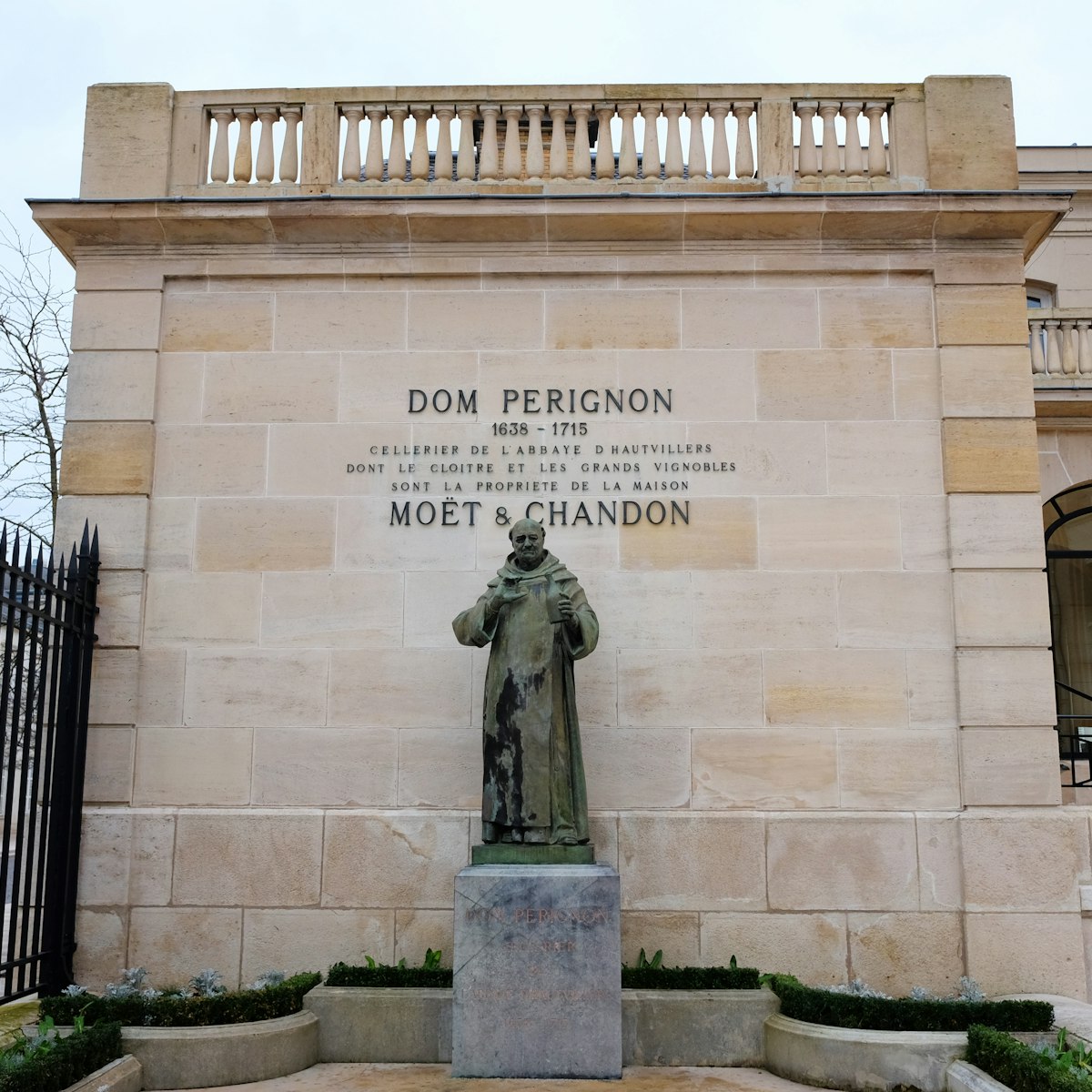 Statue of Dom Perignon at Champagne house Moët & Chandon in Epernay, France.