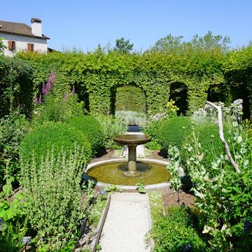 The Jardin des Cinq Sens (Five senses garden) in the medieval village of Yvoire, France.
