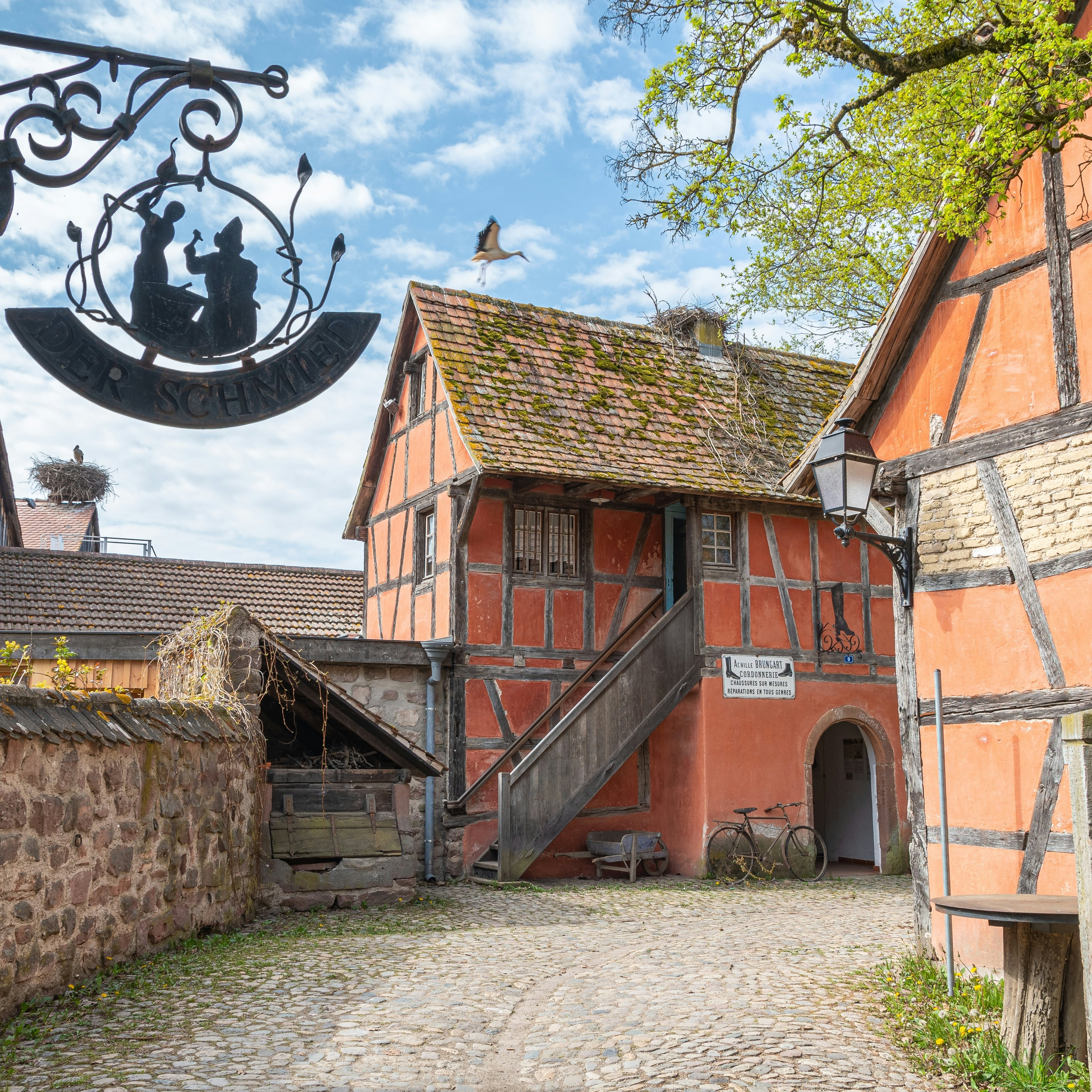 Traditional blacksmith in an old alsatian house in the Ecomuseum Alsace.