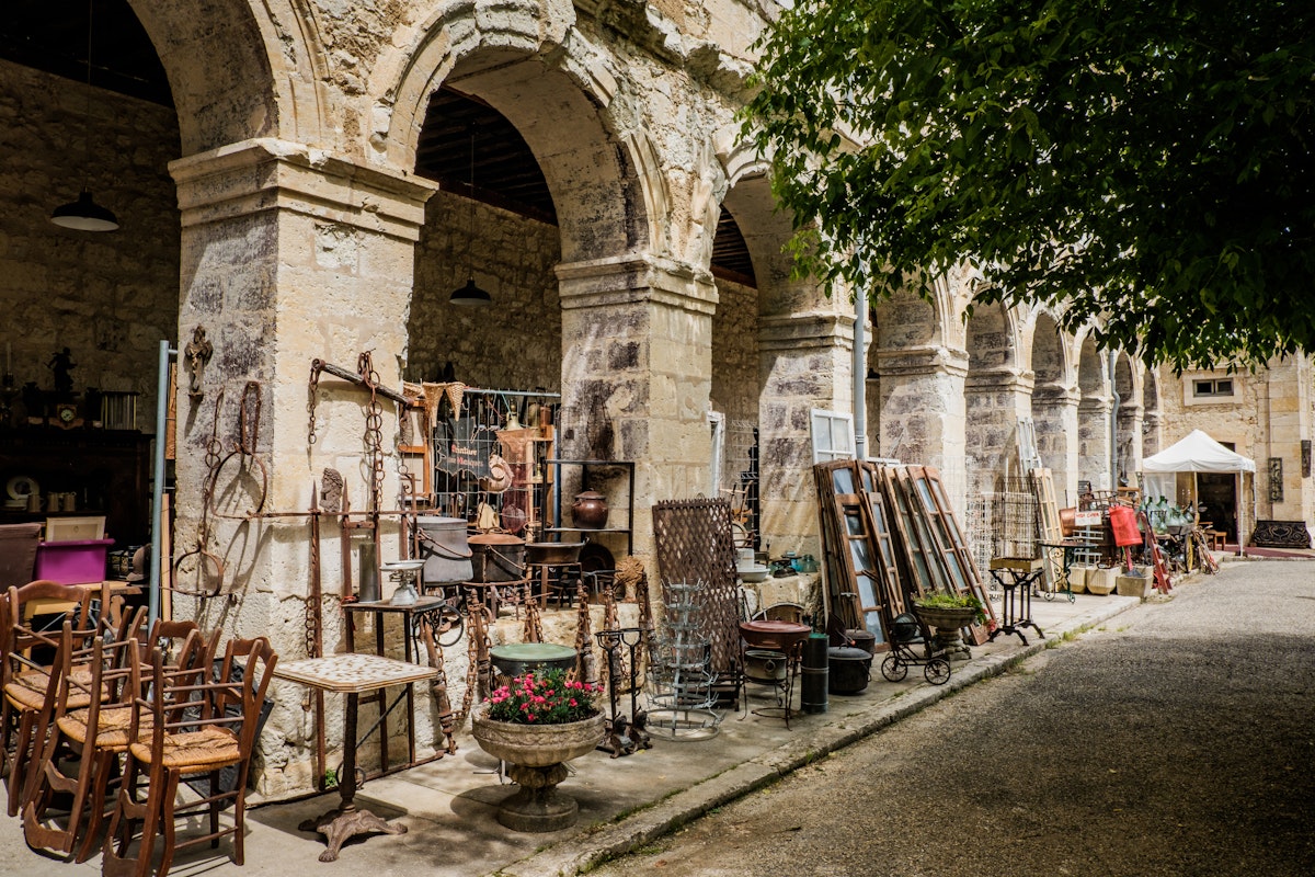 Flea market located in an old palace in Lectoure, France.