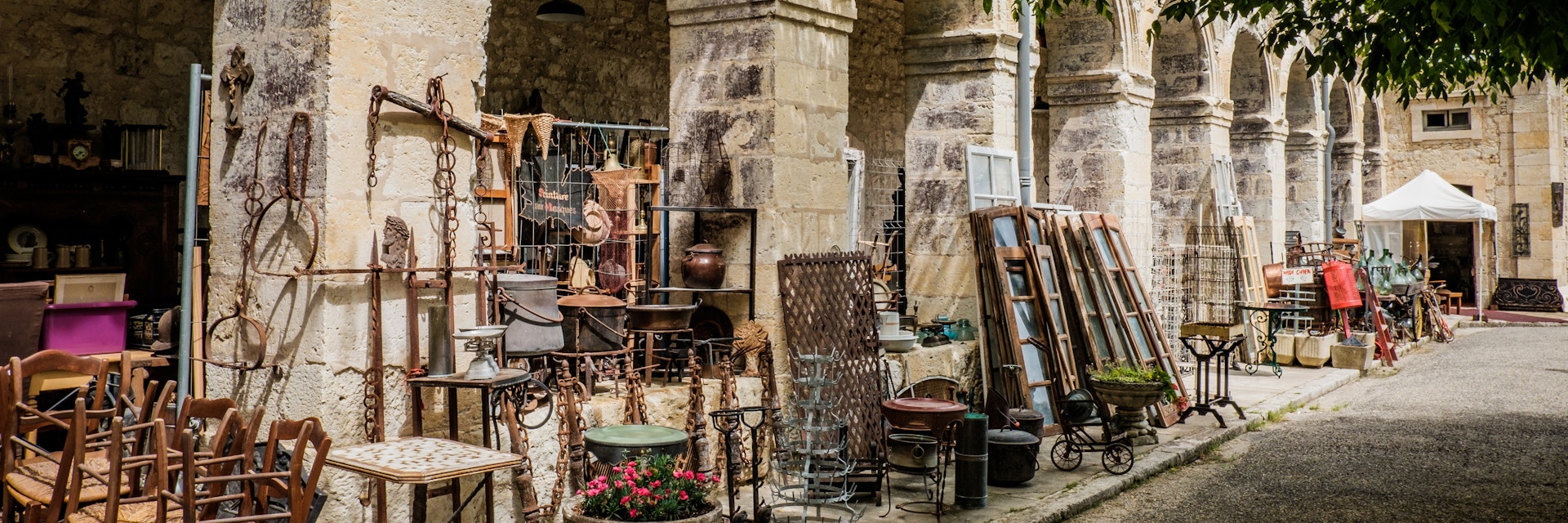 Flea market located in an old palace in Lectoure, France.