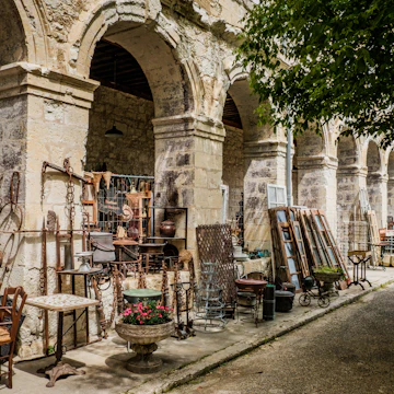 Flea market located in an old palace in Lectoure, France.