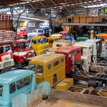 Colorful heavy vintage truck collection in the Bill Richardson Transport World Museum in Invercargill, South Island, New Zealand.