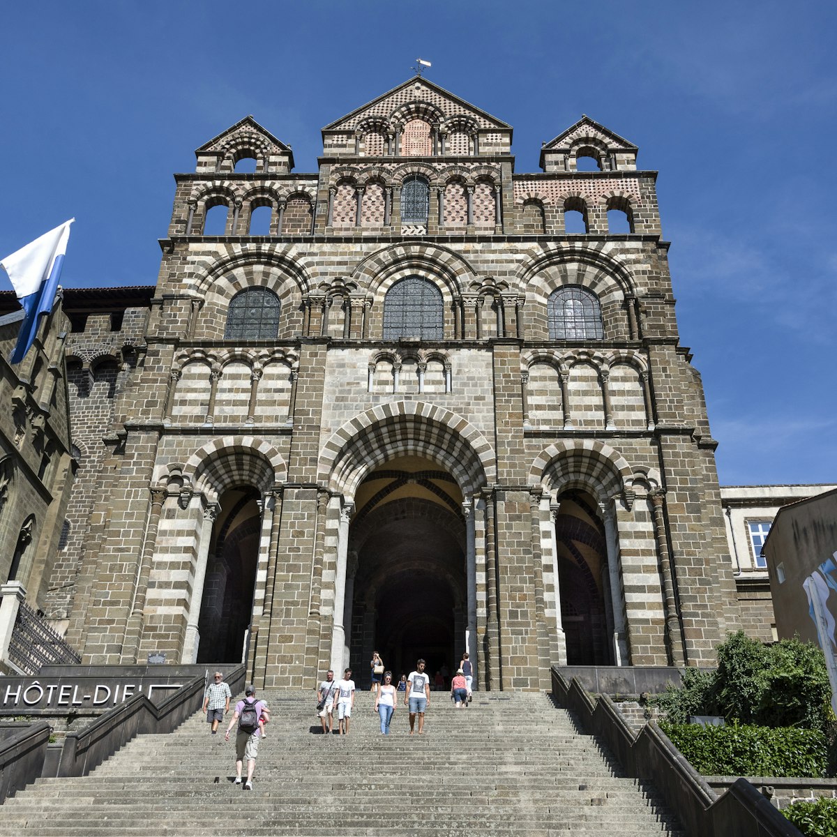 Main entrance facade of Cathedral of Notre-Dame du Puy, Le Puy-en-Velay, France.