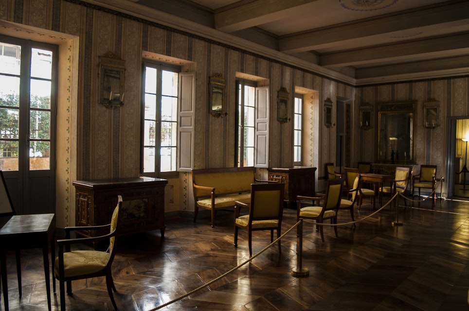 The Galerie, a great room for the guests, in the Maison Bonaparte in Ajaccio, ancestral home of the Bonaparte family and the birthplace of Napoleon.