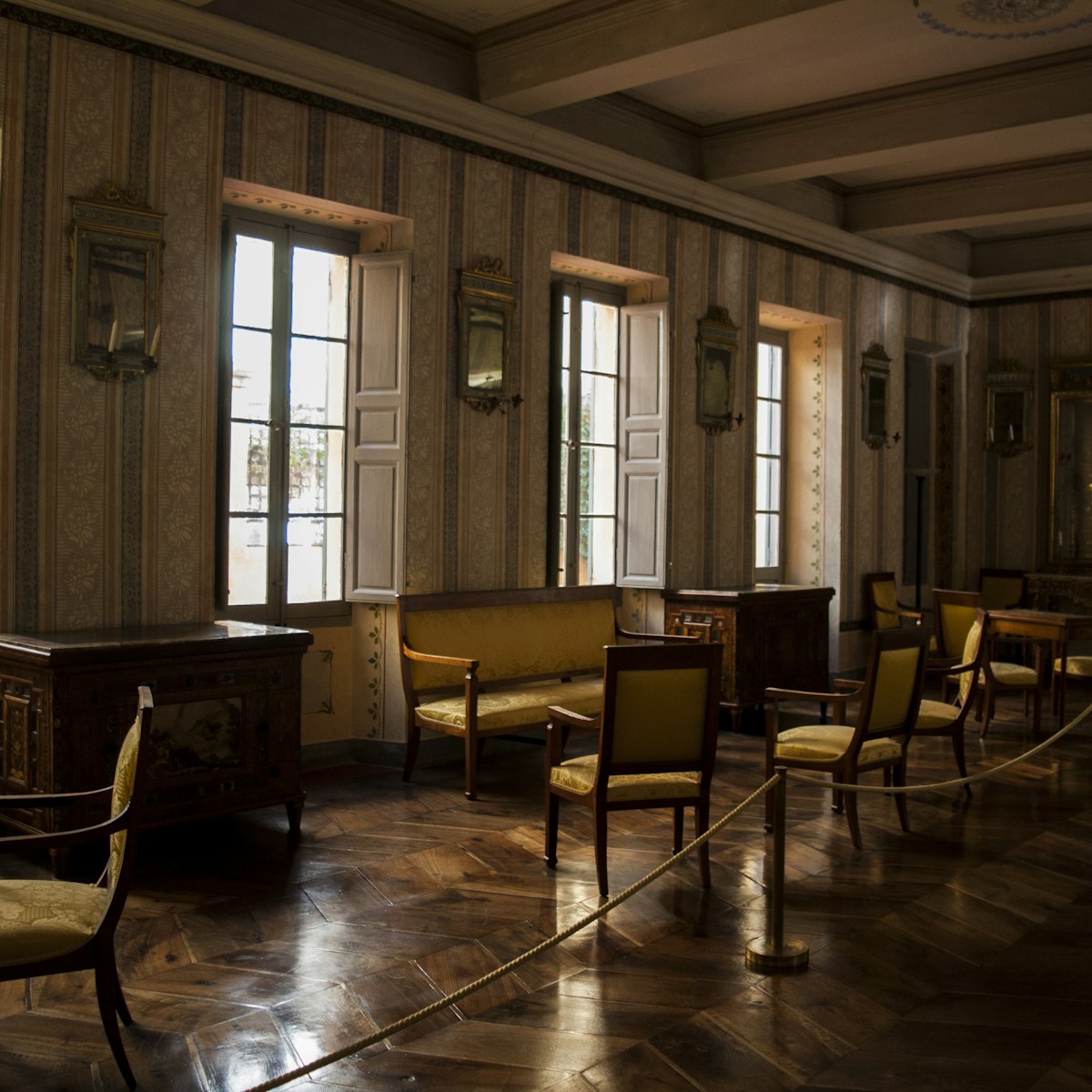 The Galerie, a great room for the guests, in the Maison Bonaparte in Ajaccio, ancestral home of the Bonaparte family and the birthplace of Napoleon.