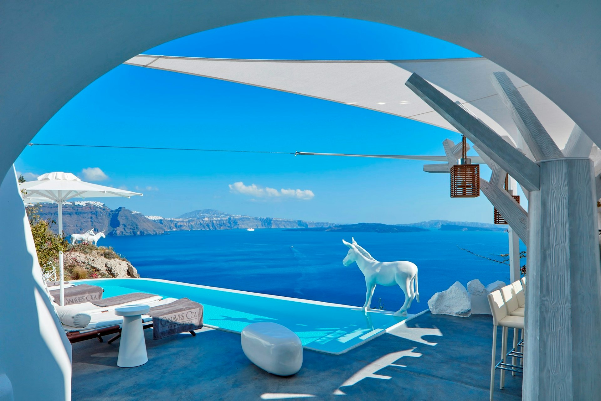 The infinity pool at the Canaves Oia Boutique Hotel, Santorini, Greece