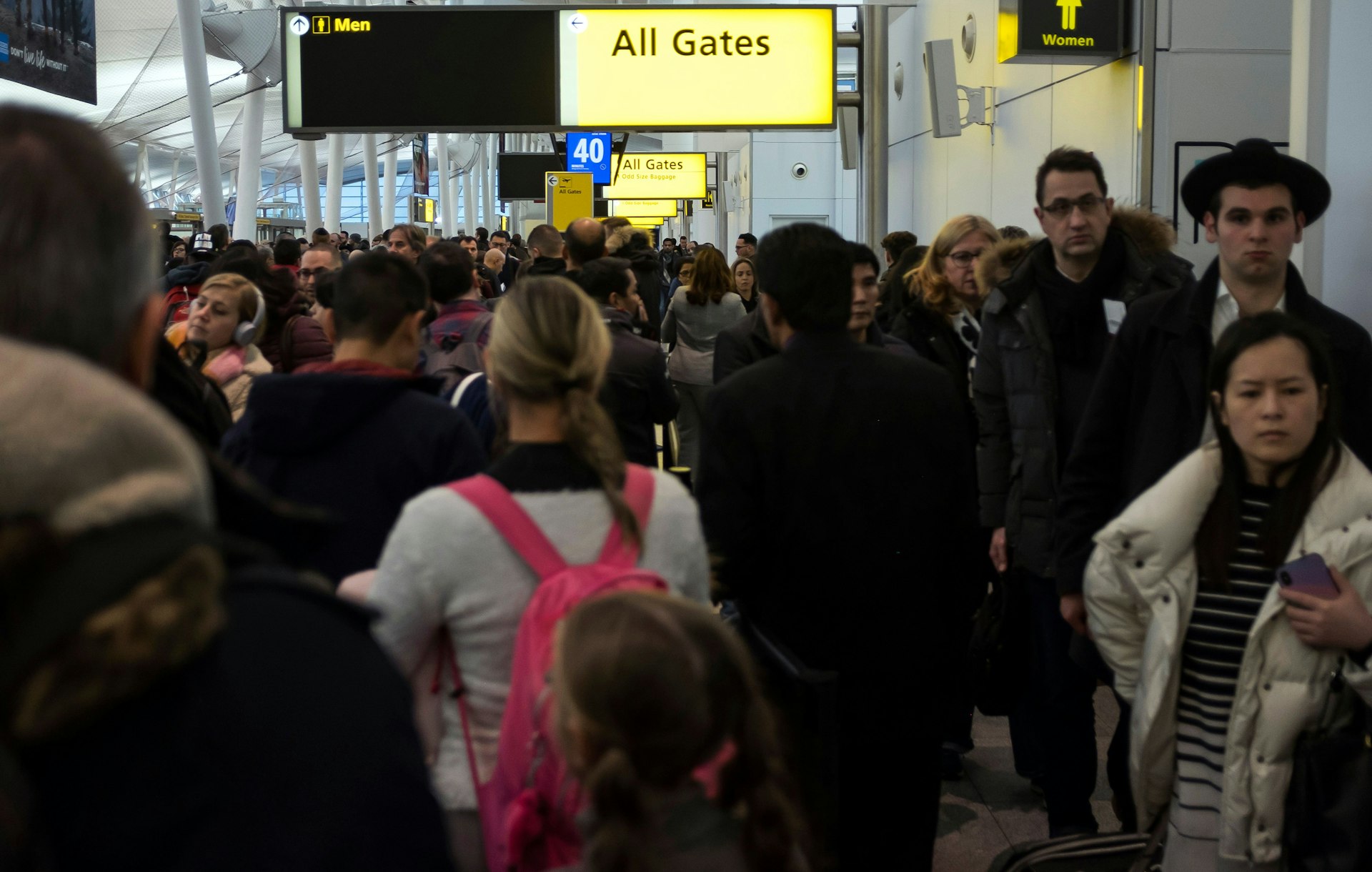 A TSA line at JFK airport, New York City, New York, USA