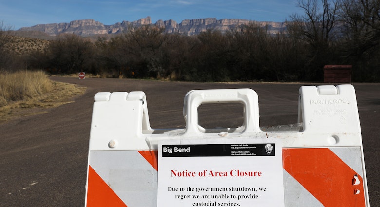 BIG BEND NATIONAL PARK, TEXAS - JANUARY 17:  A sign informs visitors that an area is closed due to the partial government shutdown on January 17, 2019 in Big Bend National Park, Texas. The U.S. government is partially shutdown as President Donald Trump is asking for $5.7 billion to build additional walls along the U.S.-Mexico border and the Democrats oppose the idea.  (Photo by Joe Raedle/Getty Images)
1095733326