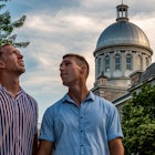 Young homosexual couple visiting the old port of Montreal at sunset.
1218674378