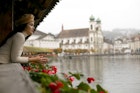asian young traveler women leaning and enjoying in chapel bridge, Lucerne,
1257859718