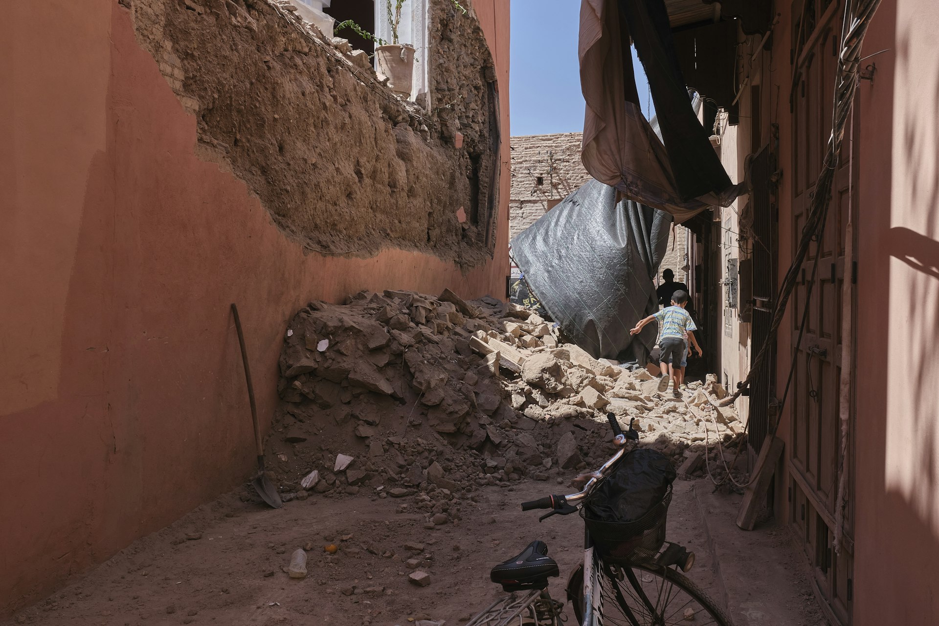 Earthquake-damaged buildings in Marrakesh, Morocco