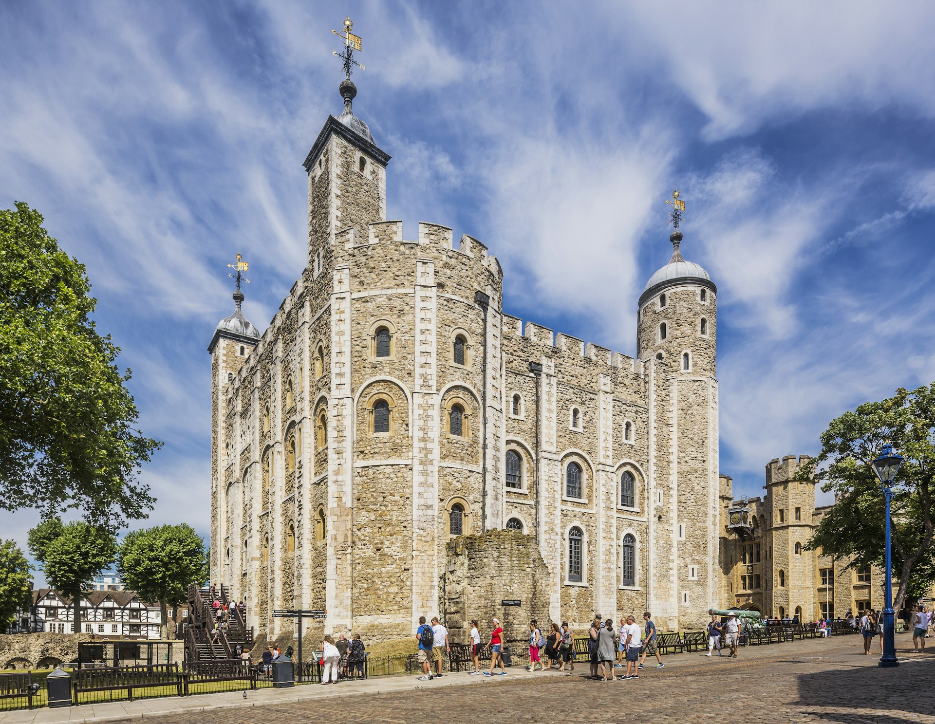 Tourists at the Tower of London on a sunny day