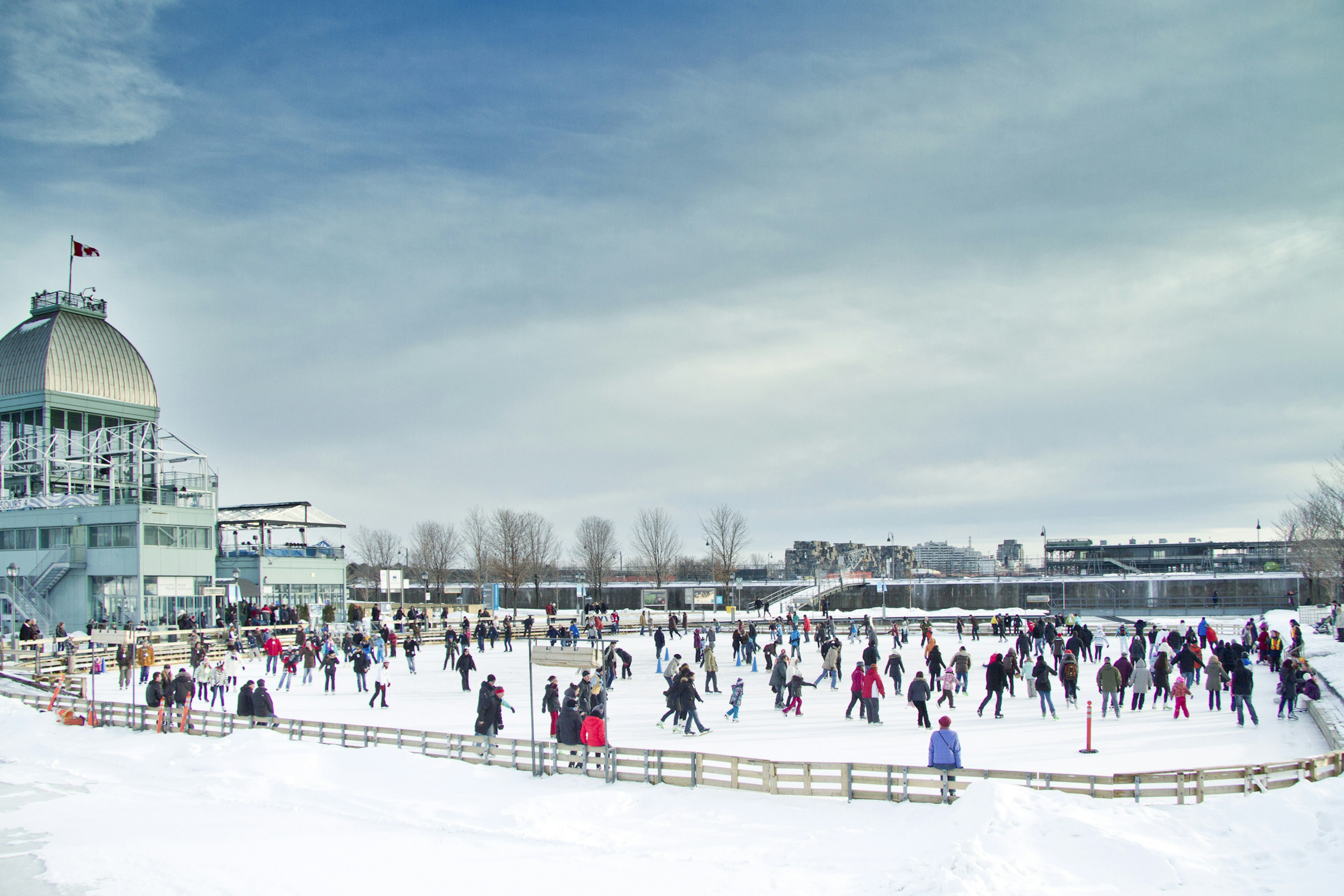 Families skate on the ice in Montreal