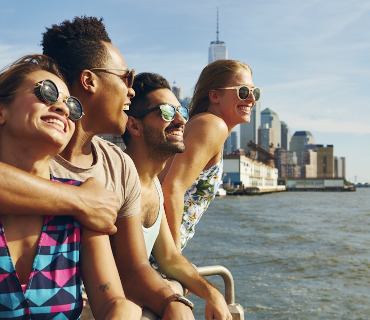 ""
713776591
20 to 24 years, 25 to 29 years, 35 to 39 years, arm around, asian ethnicity, blue sky, bonding, both male and female, carefree, day, diversity, east river, four people, friendship, fun, happiness, hispanic ethnicity, leisure, LGBT, lifestyle, looking at view, looking out, man, mid adult woman, mixed race ethnicity, modern architecture, new york, outdoors, pacific islander ethnicity, river, sharing, side view, skyscraper, summer clothes, summer, sunglasses, sunlight, togetherness, tourist destination, tourist, towering, travel destination, travel, united states of america, urban, vacation, waist up, water, waterfront, wearing, woman, young man, young woman, New York City, New York, USA
Four adult friends looking out from river waterfront, New York, USA