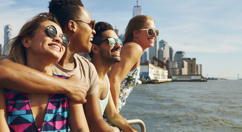 ""
713776591
20 to 24 years, 25 to 29 years, 35 to 39 years, arm around, asian ethnicity, blue sky, bonding, both male and female, carefree, day, diversity, east river, four people, friendship, fun, happiness, hispanic ethnicity, leisure, LGBT, lifestyle, looking at view, looking out, man, mid adult woman, mixed race ethnicity, modern architecture, new york, outdoors, pacific islander ethnicity, river, sharing, side view, skyscraper, summer clothes, summer, sunglasses, sunlight, togetherness, tourist destination, tourist, towering, travel destination, travel, united states of america, urban, vacation, waist up, water, waterfront, wearing, woman, young man, young woman, New York City, New York, USA
Four adult friends looking out from river waterfront, New York, USA